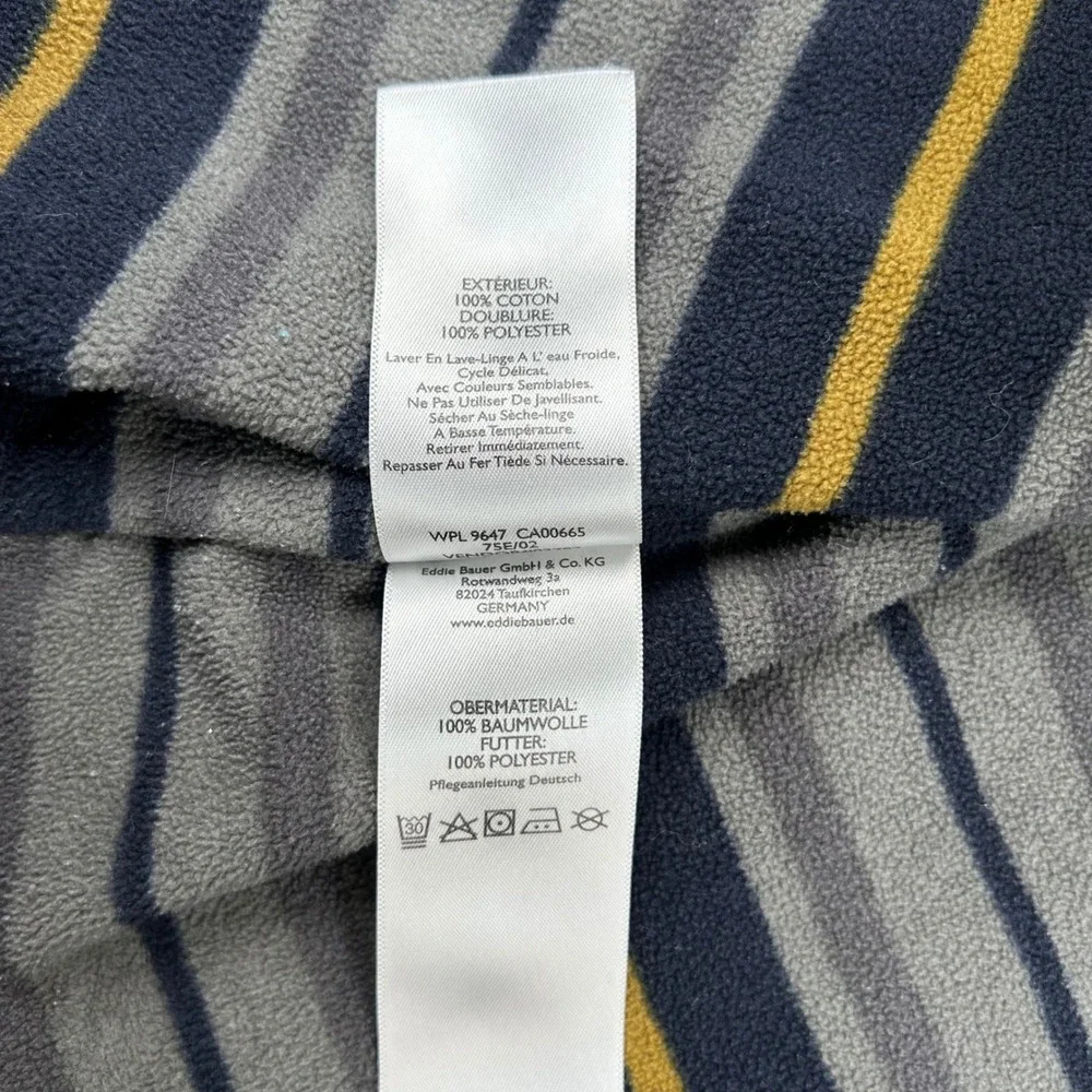 Eddie Bauer‎ Mens Tall Fleece Lined Cotton Twill Shirt Jacket Grey Stripe TL